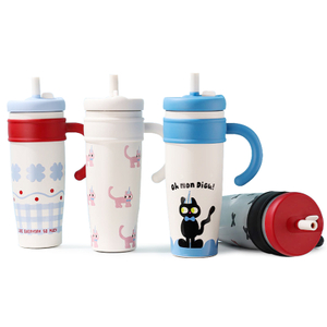 Copo grande de aço inoxidável isolado com alça e canudo