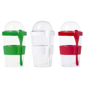 Copo de aveia e leite de plástico por atacado personalizado com colher